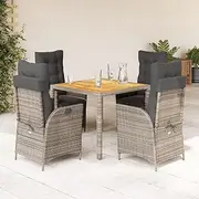 5 Piece Garden Dining Set with Cushions Grey Poly Rattan, Garden Furniture Sets