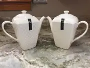 Roscher Square Teapot 32 Ounce White Basket Weave Or Wood Grain Your Choice. New