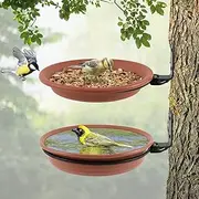 2 Piece Bird Trays Tree Mounted for Bird Feeder Bird Bath Bowl, Installed On Wooden Fence Wall Tree Deck Stakes with Heavy Duty Iron Ring, Bird Hanging Feeding Tray