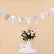 [PiurUf] Bunting Flags Pull Flag Garland Birthday Bunting Pennant Wedding Garland Flag Party Decoration Supplies 12 Flags 5M Long Bunting (Color : Silver Flags, Size : 1Set)
