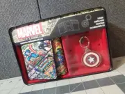 Marvel Avengers CAPTAIN AMERICA Tri Fold Wallet Collector w tin + Key Hook NIB