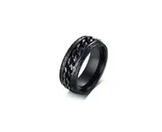 Stainless Steel Rings For Men Chain Rings Biker Grooved Edge - Black