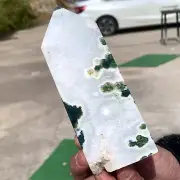 1.21LB Natural green water grass agate crystal Obelisk quartz energy column