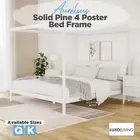 Solid Pine Modern 4 Poster Bed Frame Queen King Bedroom Furniture - White
