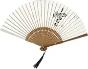 Alipis Japanese Style Bamboo Folding Fan Handheld Fan Cotton Linen for Home and Outdoor Use