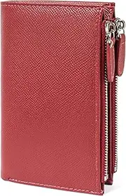 [KOTORA] Small Wallets for Women Leather RFID Blocking Bifold Zipper Coin Pocket Wallet Card Case Holder Minimalist Clutch Handbag Purse, Medium-Red, Bifold