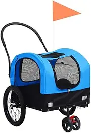 2-in-1 Pet Bike Trailer & Jogging Stroller Blue and Black