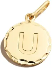 [Alex and Ani] Initial U Charm, U, 14KT Gold over .925 Sterling Silver, Gold U, Charm Size 0.51 inch Width by 0.51 inch Height, One Size, Brass, No Gemstone