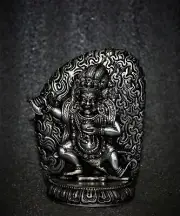 6" Iron Handmade Antique Black Cloaked Two Hands Mahakala Buddha statue