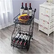 Kitchen Cart Simple Wrought Iron Bar Cart Kitchen Metal Rolling Cart Wine Cart 2 Tier High Capacity Storage Shelves with Wheel Dining Cart Drink Cart