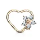 Piercing Ear Cartilage Daith Ring Heart Gold Plated Pink Flower