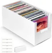CD Storage Box, Stackable Plastic Organizer, Hold Up to 25 CDs, White