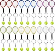 18Pcs Mini Tennis Racket Keychain Key Ring, AUHOKY Fashionable Alloy Tennis Ball Split Ring, Sport Style Split Keychain for Sport Lovers Team Exquisite & Lightweight