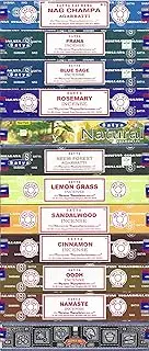 Satya Bangalore (BNG) Incense Set of 12 Nag Champa Namaste Super Hit Neem Forest Prana Oodh Sage Cinnamon Lemongrass Rosemary Natural Sandalwood, VarietyPack05