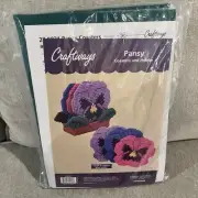 Sealed Craftways Plastic Canvas Needlepoint Pansy 6 Coasters & Holder Kit New