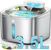 oneisall Wireless Cat Water Fountain,3.5L Stainless Steel Cat Fountain Dishwasher Safe,Quiet Cordless Battery Operated Pet Water Fountain Cat Bowl,Cat Drinking Fountain with Motion Sensor