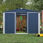 Metal Outdoor Storage Shed 1.92D x 2.64W x 1.85H Metres, Steel Utility Tool Shed Storage House with Door & Lock, Metal Sheds Outdoor Storage for Backyard Garden Patio Lawn,Blue