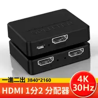 在飛比找PChome24h購物優惠-迷你HDMI一進二出 一分二4K分配器
