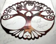Oval Tree of Life Metal Wall Art Décor 15" wide x 12 1/2" tall Red Tinged