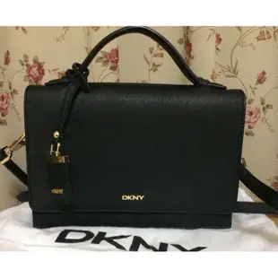 正品真品 DKNY 真皮 防刮牛皮 公事包 斜背包 手提包 黑色 金色 兩用包包