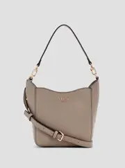 GUESS Taupe Brenton Girlfriend Bucket Bag in Brown