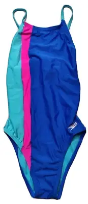 SPEEDO ENDURANCE Women 30 Chronos Blue One Piece Cheeky Tie Back Swimsuit NEW