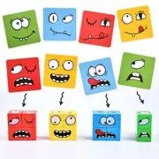 Wooden Face Changing Magic Cube Game Expression Puzzle Building Blocks Pattern Matching EducationalToy Board Games Christmas Party Birthday Gift