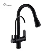 3 Way Modern Matt Black Chrome Drinking Brass Mixer Tap Filter Black Pull Out Kitchen Sink Faucets