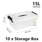 10x Small Clip Lock Storage Box Organiser 15L Plastic Container Bin Tub Crate XS