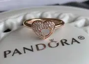 Authentic Pandora ROSE Shimmering Puzzle Heart Frame Ring #186550CZ
