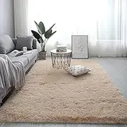 Super Soft Shaggy Rugs Fluffy Carpets, Indoor Modern Plush Area Rugs for Living Room Bedroom Kids Room Nursery Home Decor, Upgrade Anti-Skid Durable Rectangular Fuzzy Rug,47.2x63 inchLight tan