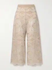[Miguelina] Miguelina - Alegra Cropped Scalloped Broderie Anglaise Cotton-voile Straight-leg Pants - Neutral - medium medium Neutrals
