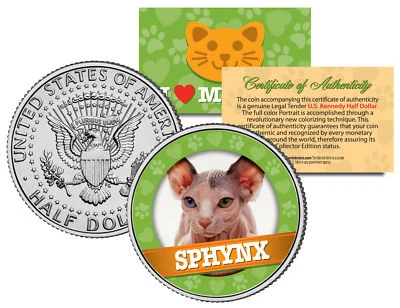 SPHYNX Cat JFK Kennedy Half Dollar US Colorized Coin
