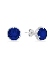 MaxColor 14K 4.10 ct. tw. Lab-Grown Blue Sapphire Halo Studs