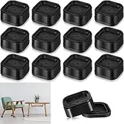 12 Pack Furniture Risers, 1.38" Adjustable Bed Risers Desk Leg Risers, Stackable Heavy Duty Bed Lifts Risers, Square Bed Raising Blocks for Mattress Table Leg Sofa Tables Washing Machine (Black)