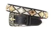 West Belt BK Silver Star Gold Concho Basketweave Pants 34 Estrella Cinto Vaquero