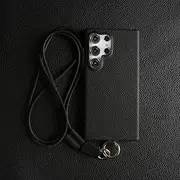 Cowhide Genuine Leather Case for Samsung Galaxy S24 Ultra S23 S22 S21 S20FE Strap Crossbody Lanyard Phone Cover Coque,Black 6301,Samsung Note20 Ultra