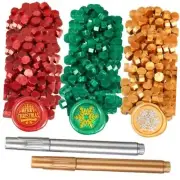 300 Pieces Sealing Wax Beads Christmas Octagon Metallic Pine Green, Red, Gold