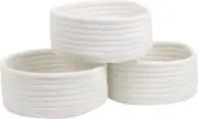 Small Baskets for Organizing, Set of 3 Storage Baskets, Cotton White