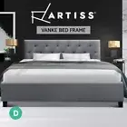 Artiss Bed Frame Double Size Mattress Base Wooden Platform Fabric Grey VANKE