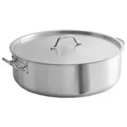 30 Qt. Stainless Steel Aluminum Clad Heavy Duty Brazier Round Silver Lid Cover