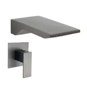 Gun Metal Square Waterfall Outlet Bath Tub Filler Wall Spout Hot Cold Control