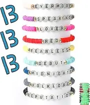 [GIURKUU] 11 Pcs Friendship Bracelets - Glow Bead Bracelet Set with 13 Hand Tattoo, Lover 1989 Fearless Speak Now Folklore Evermore Reputation Bracelets, 6.5 inch, Acrylic, bead