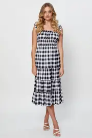 Check A Line Dress Sleeveless Midi - Size 12, Women's Midi Dress