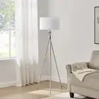 Sherwood Lighting Art Deco Tripod Floor Lamp - Polished Stainless Steel & White