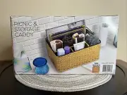 Picnic & Storage Caddy Wicker Basket Organizer Handle Tan Wicker