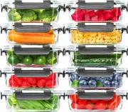 10 Pack Glass Meal Prep Containers, 22 OZ Glass Airtight Food Storage Contain...