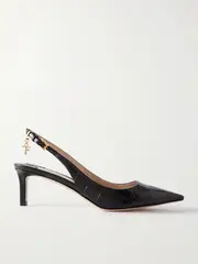[TOM FORD] TOM FORD - Angelina Logo-embellished Croc-effect Leather Slingback Pumps - Black - IT37.5 IT 37.5 Black