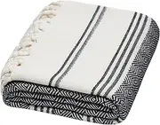 DEMMEX Certified 100% Organic Turkish Cotton Beach and Bath Towel, Peshtemal Towel Blanket, Quick Dry Sand Free, Oversized Light Compact, Diamond Weave, Prewashed, 71x36 Inches, 14 Oz (Black)