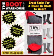 TBW Cotton Socks For Work Boots. Suit Redback Oliver Blundstone Mongrel - 3 PACK